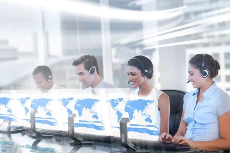 call center employees work on futuristic