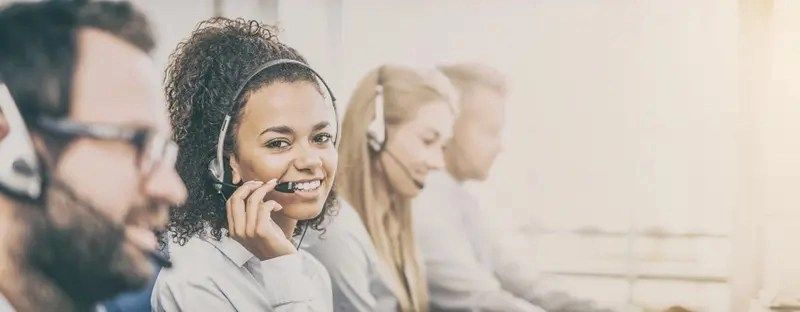 call center worker accompanied by her