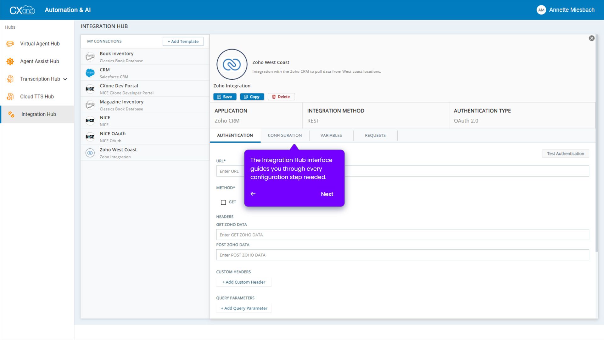 Integration hub demo tours screenshot