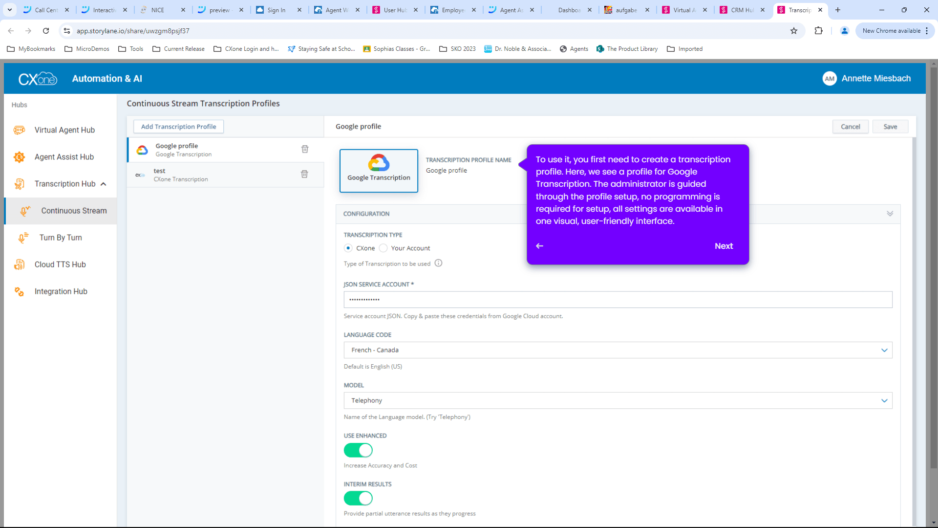 CXone Transcription Hub, an intuitive, easy to use interface that streamlines both TTS and STT.