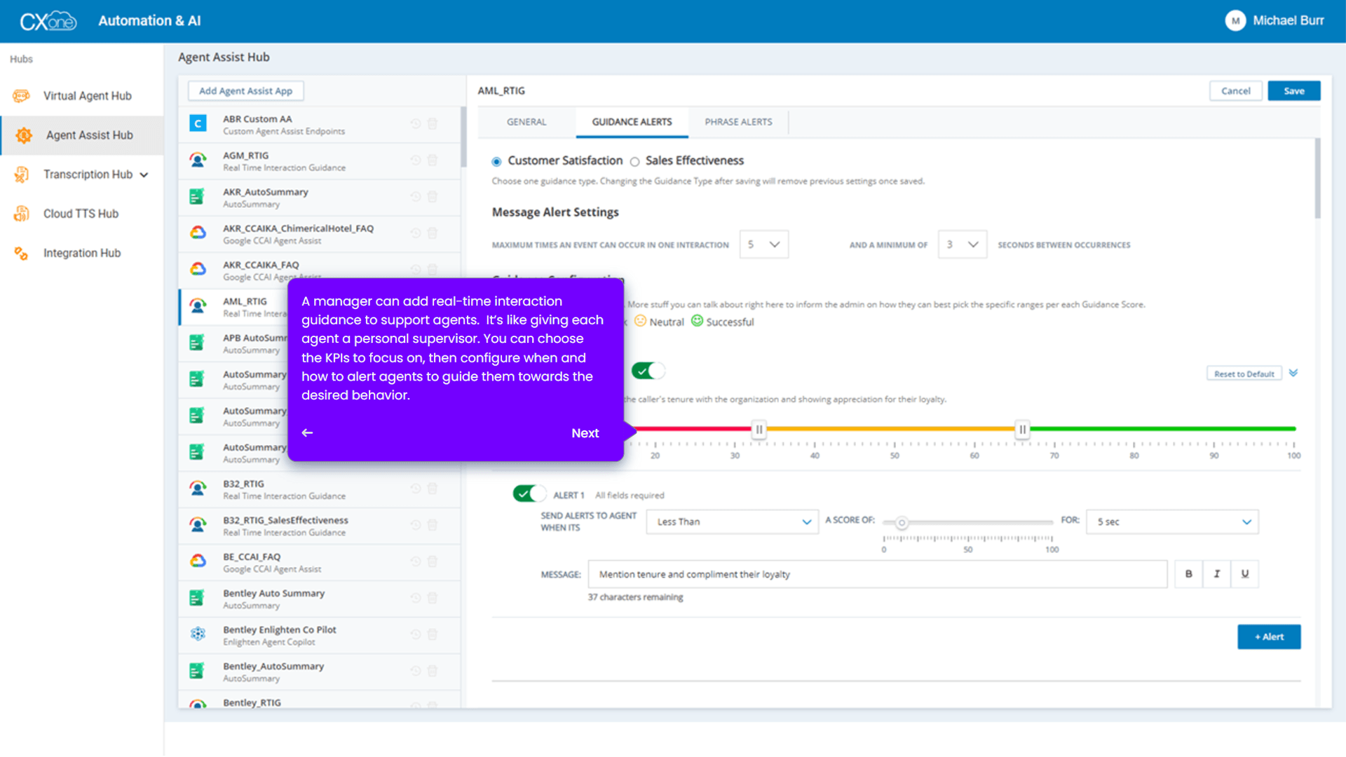 Agent Assist hub demo tours screenshot