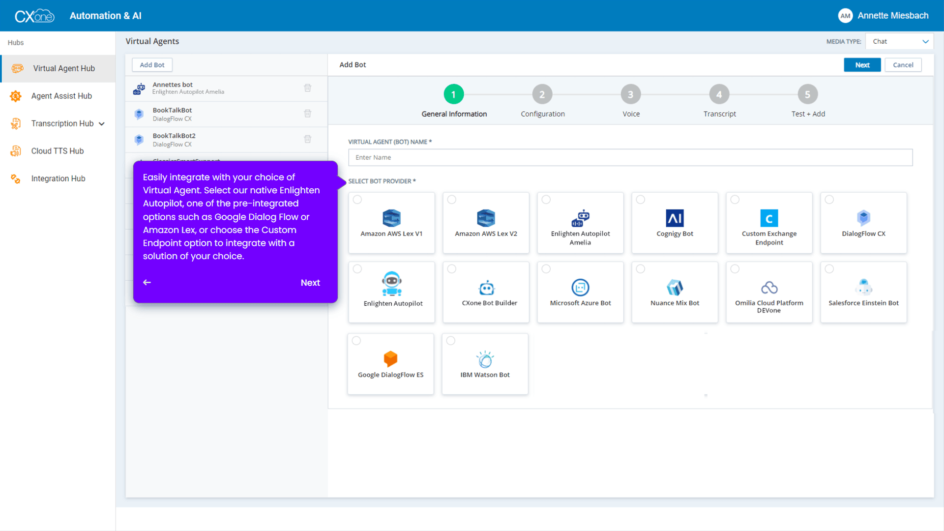 Virtual Agent hub demo tours screenshot