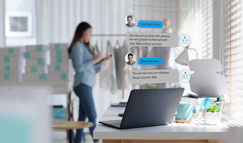 Chatbot conversation on laptop