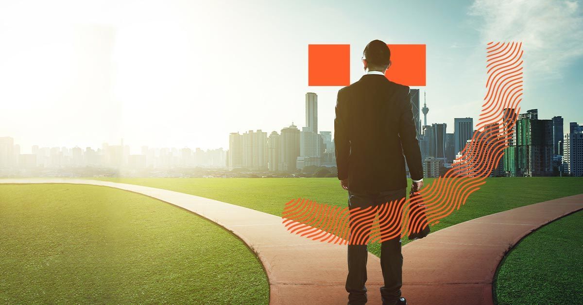 A man choosing where to go on two paths