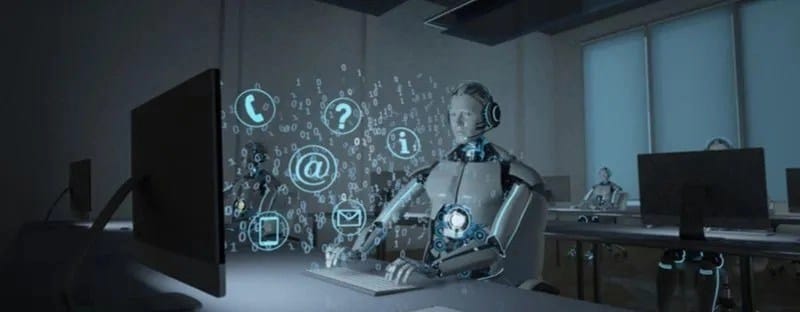 humanoid robot call center 3d illustration