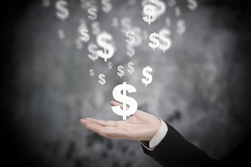 executive hand holding virtual dollar symbol