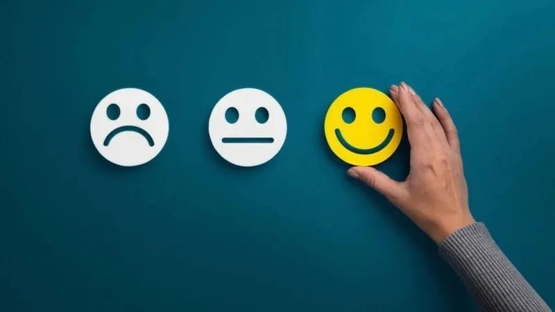 rating concept woman choosing happy smile