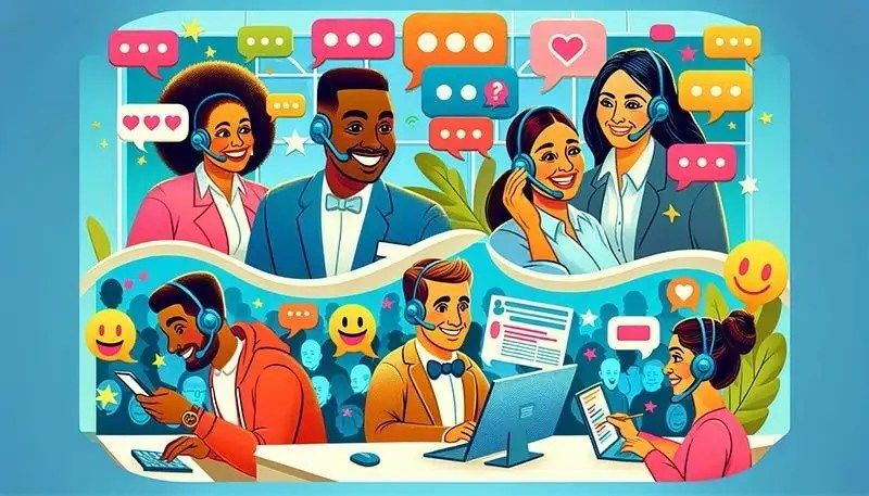 An illustration depicting various customer service interactions