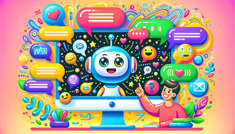 A cartoon showing an AI-powered chatbot interacting with a customer.