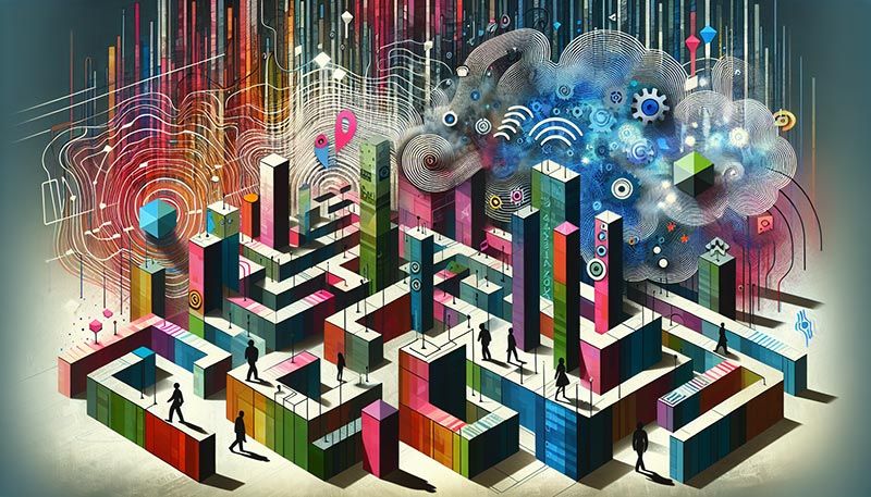 A conceptual image illustrating the challenges of implementing voice AI technology.