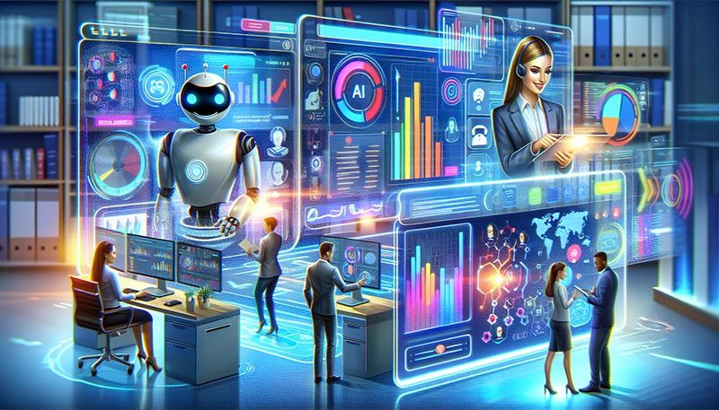 A creative depiction of real-world examples of generative AI in customer support.