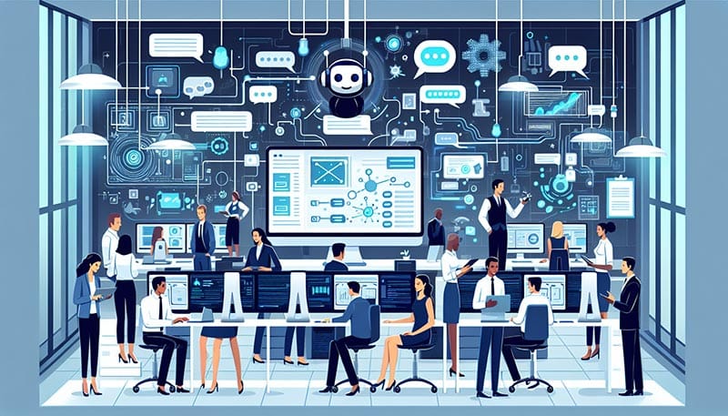 A visual representation of implementing intelligent customer service chatbots in a business.