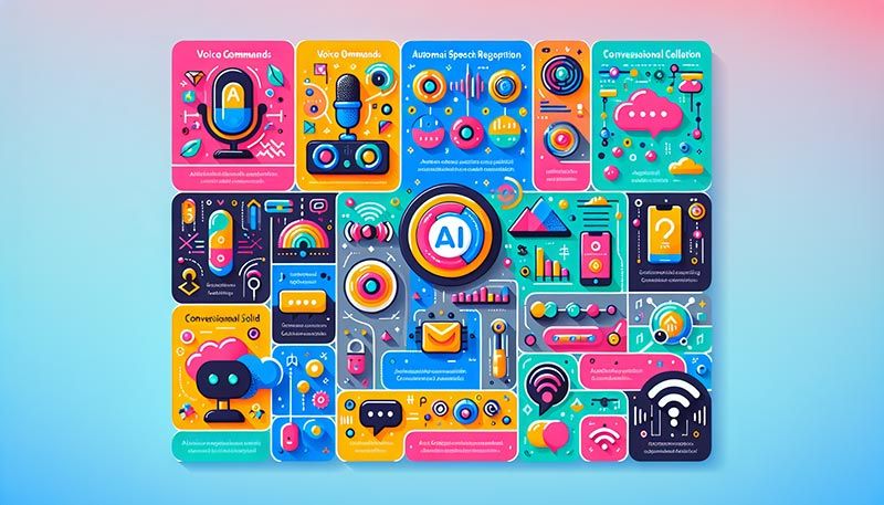 A visual representation of key features of AI voice assistants enhancing customer experience.