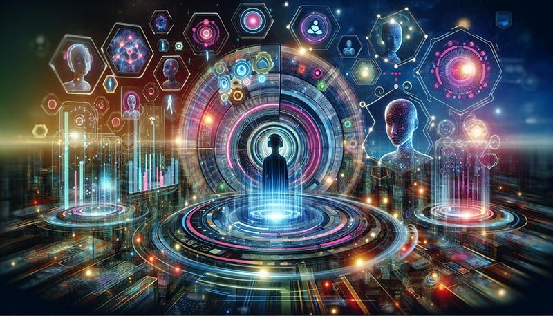 An artistic representation of future trends in predictive customer support.