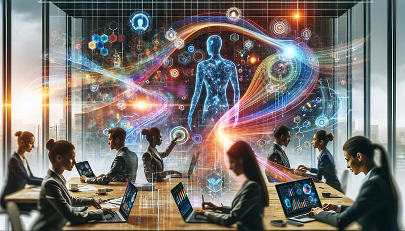 An illustration depicting AI optimizing workforce management.