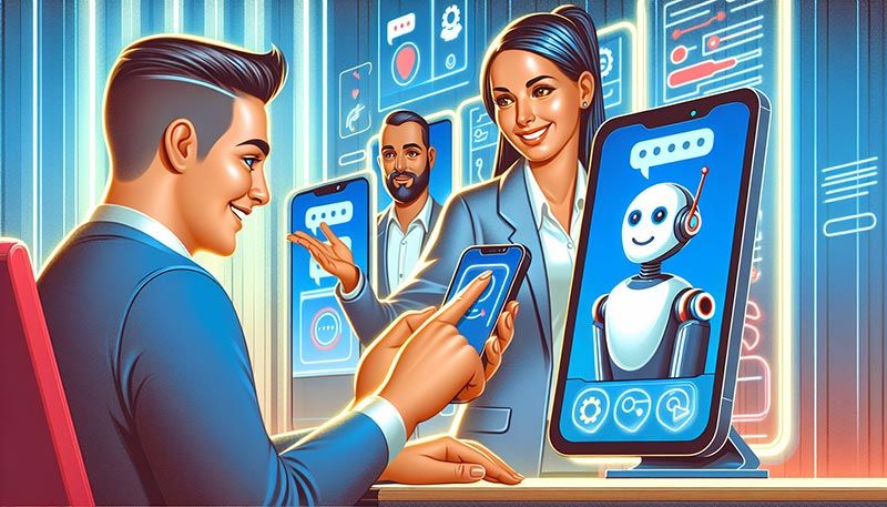 An illustration depicting AI-powered tools enhancing customer service.