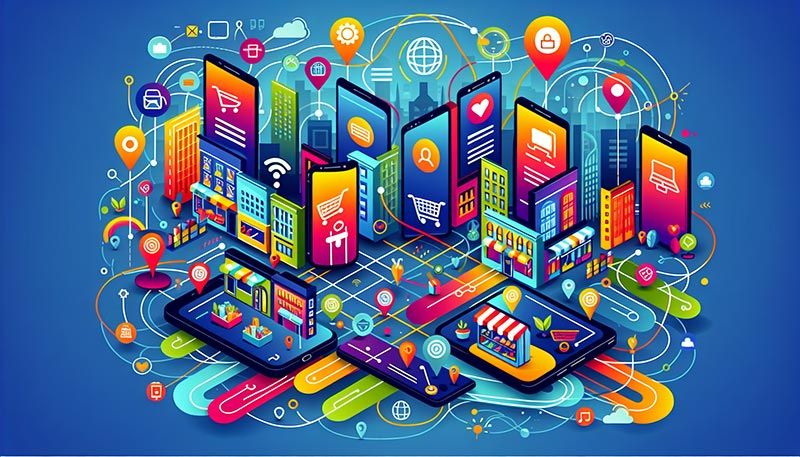An illustration depicting seamless omnichannel communication, integrating various online and offline channels.