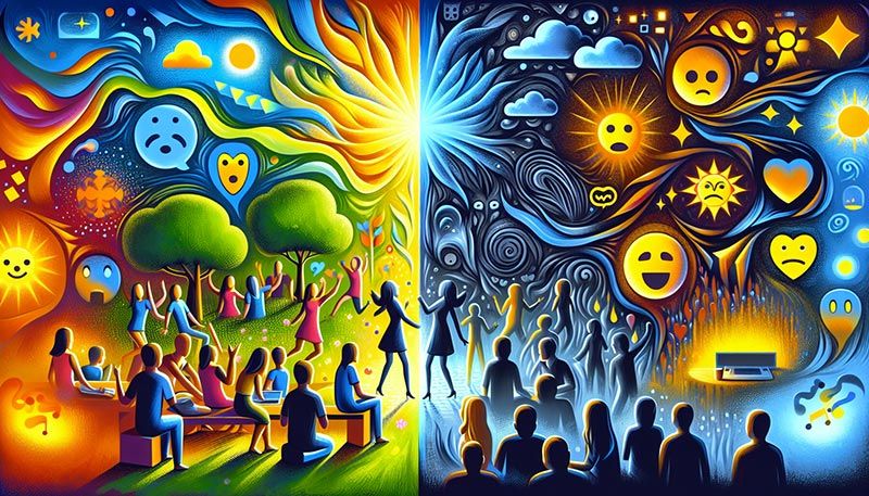 An illustration depicting the benefits and challenges of emotion detection in voice AI, showcasing both positive and negative aspects.