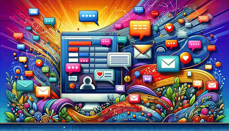 An illustration of various communication channels used for proactive customer service, including live chat and notifications.