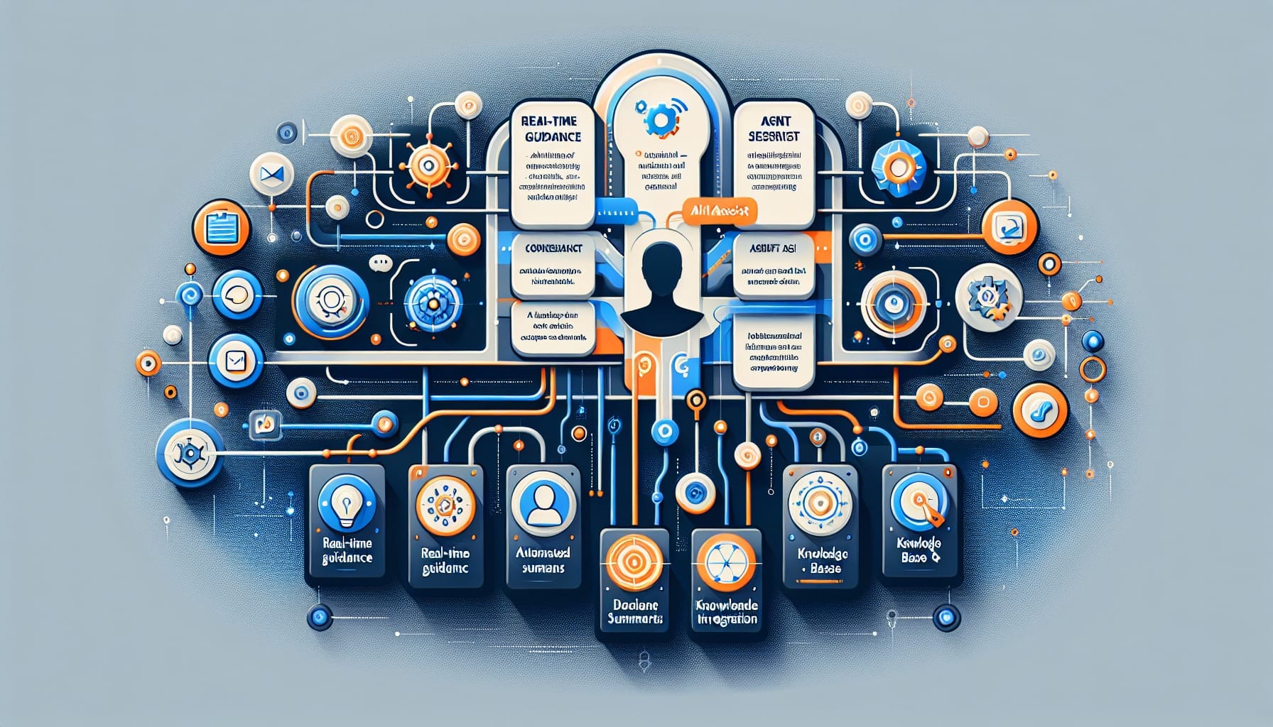 Visual representation of key features of AI agent assist tools.