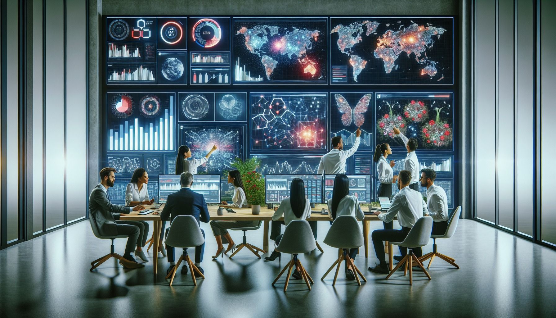 Illustration of analyzing contact center data to improve performance metrics and customer satisfaction.