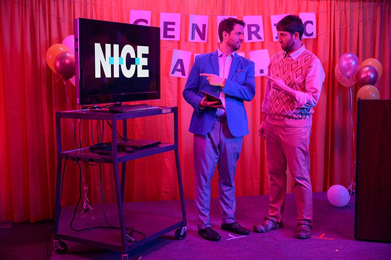 Jon Heder, alongside his real-life twin brother, Dan Heder